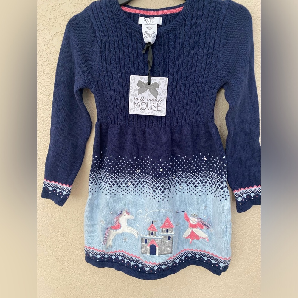 Navy and Light Blue Kids Sweater Dress